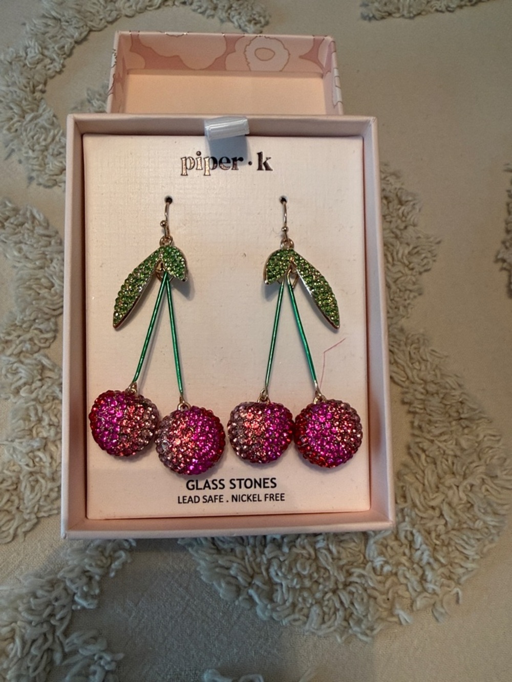 piper•k Pink Crystal Cherry Drop Earrings